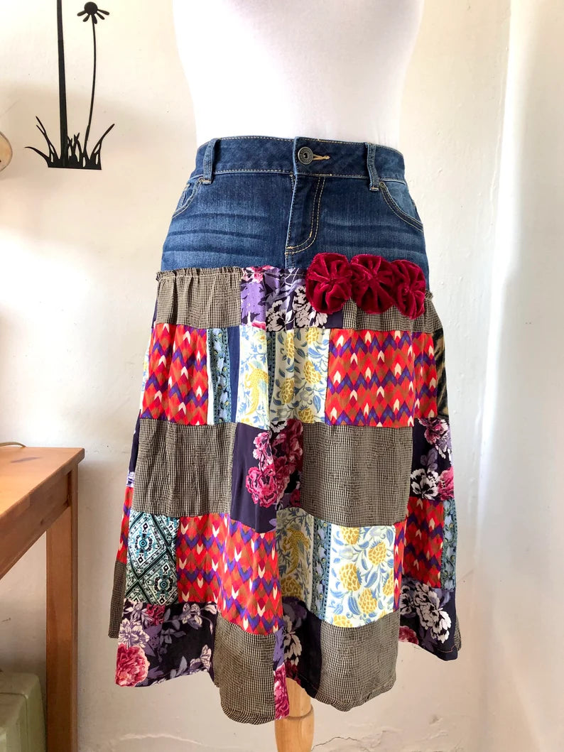 EcoMuse Upcycled Denim Patchwork Skirt
