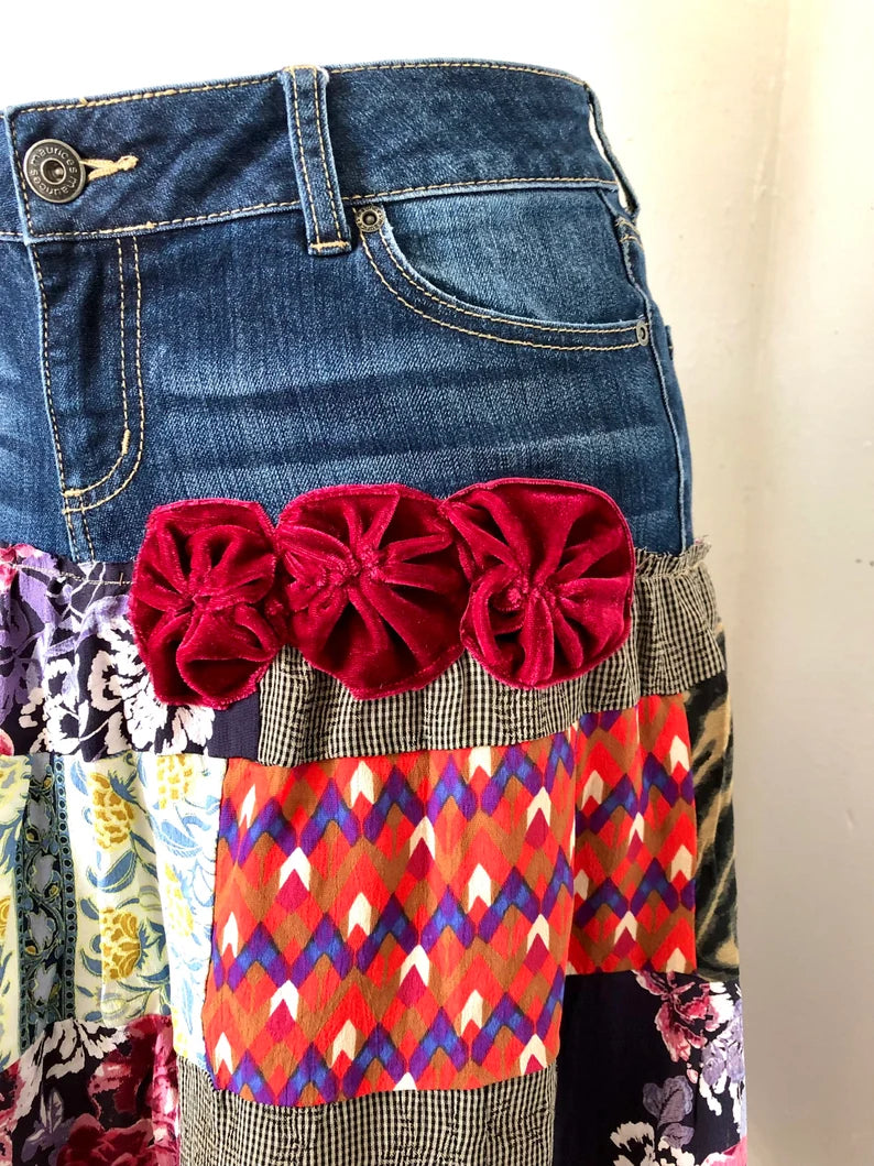 EcoMuse Upcycled Denim Patchwork Skirt