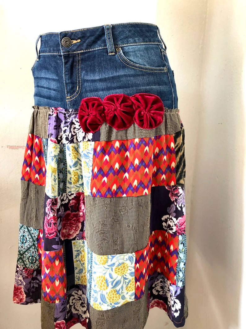 EcoMuse Upcycled Denim Patchwork Skirt