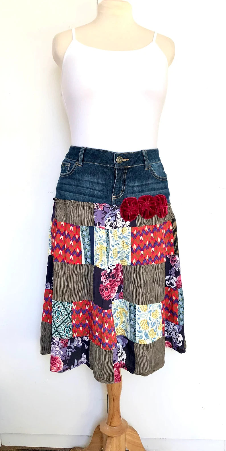EcoMuse Upcycled Denim Patchwork Skirt